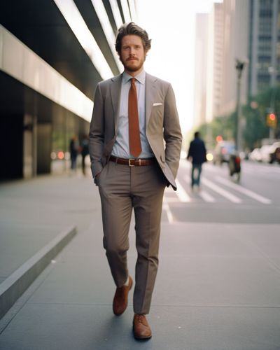 Light Gray Suit with Brown Shoes